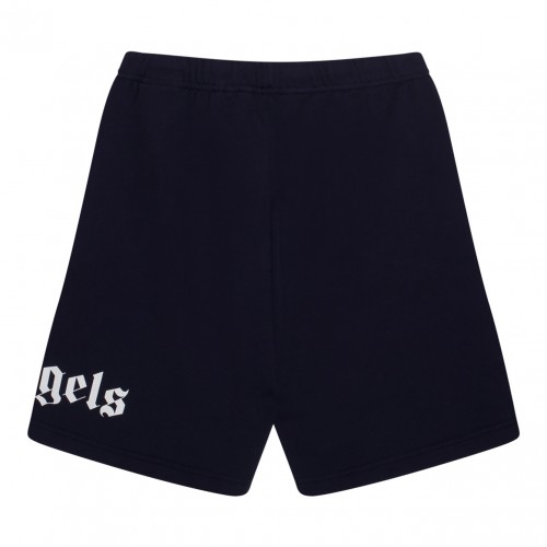 Navy Blue Cotton Logo Print Shorts