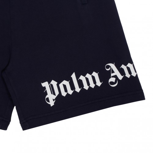 Navy Blue Cotton Logo Print Shorts