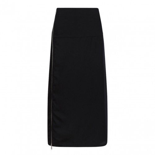 Black Off-Centre Zip-Fastening Midi Skirt