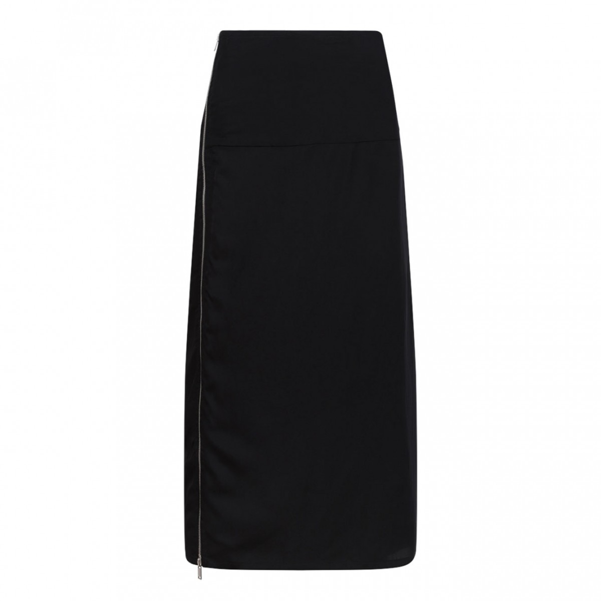 Black Off-Centre Zip-Fastening Midi Skirt