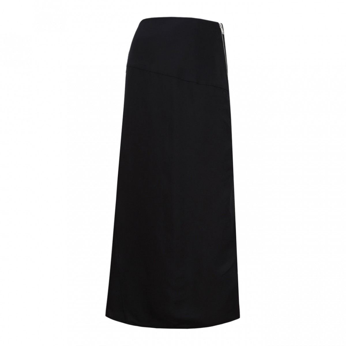 Black Off-Centre Zip-Fastening Midi Skirt