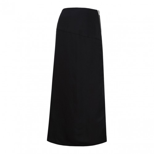 Black Off-Centre Zip-Fastening Midi Skirt