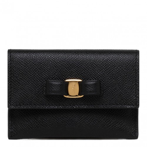 Black Leather Vara Bow Card Holder