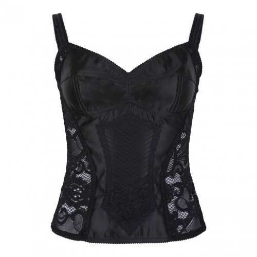 Black Corset Lace and Satin Top