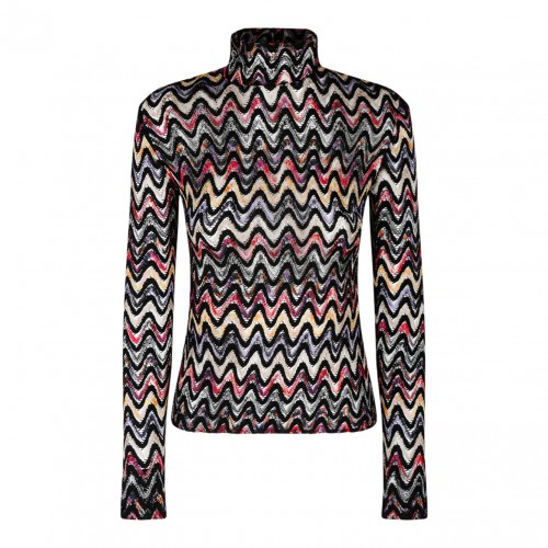 Black and Multicolour Wool Blend Top