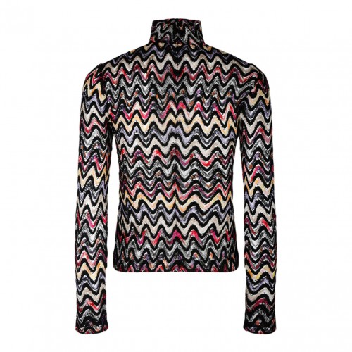 Black and Multicolour Wool Blend Top
