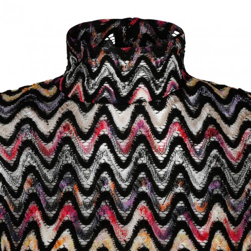 Black and Multicolour Wool Blend Top