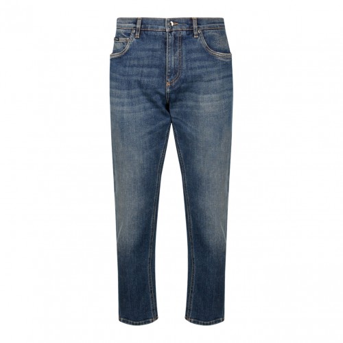 Distressed Blue Cotton Loose Fit Jeans