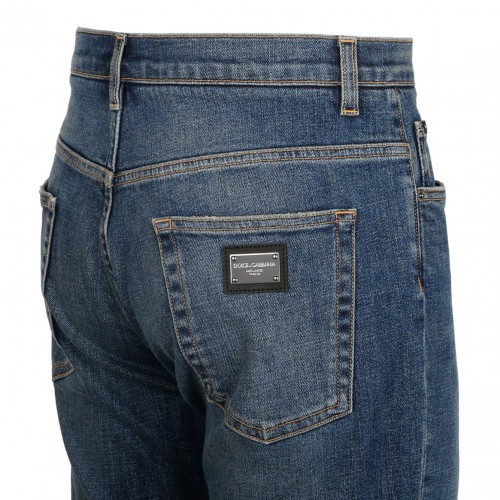 Distressed Blue Cotton Loose Fit Jeans