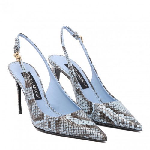 Light Blue Python Slingback