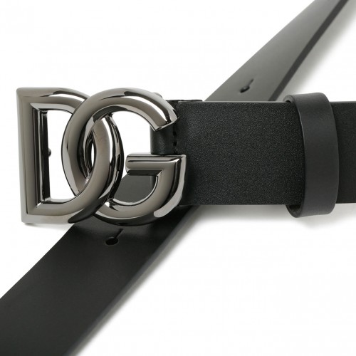 Black Calf Leather DG Logo Buckle Belt