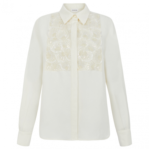 Cream Floral Decoration Shirt