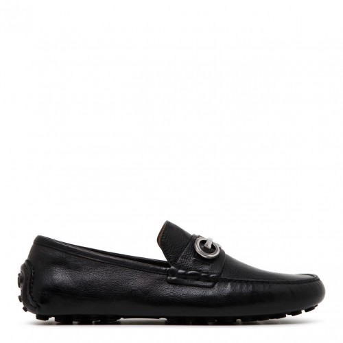 Black Calf Leather Gancini Detail Driver Shoes