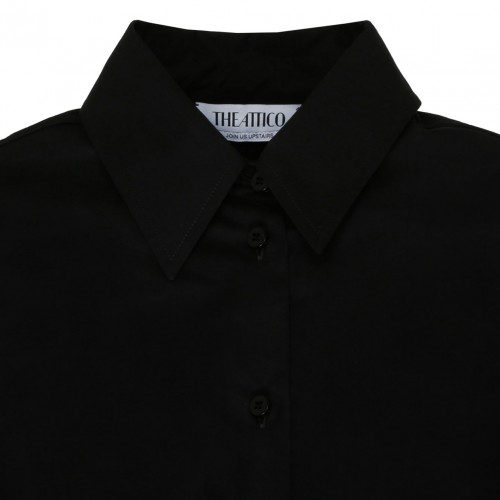 Black Asymmetric Hem Cotton Shirt Dress