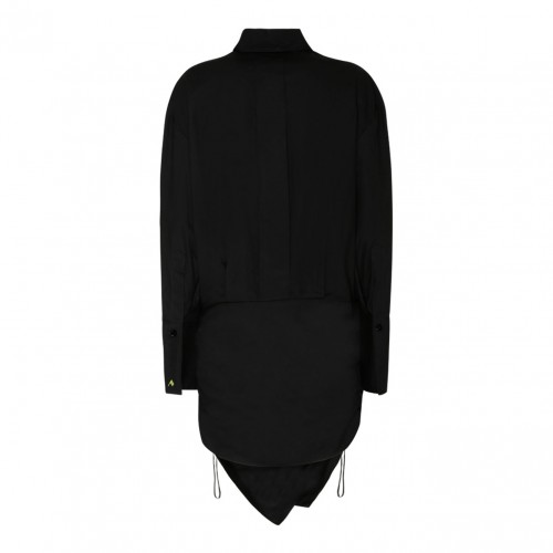 Black Asymmetric Hem Cotton Shirt Dress