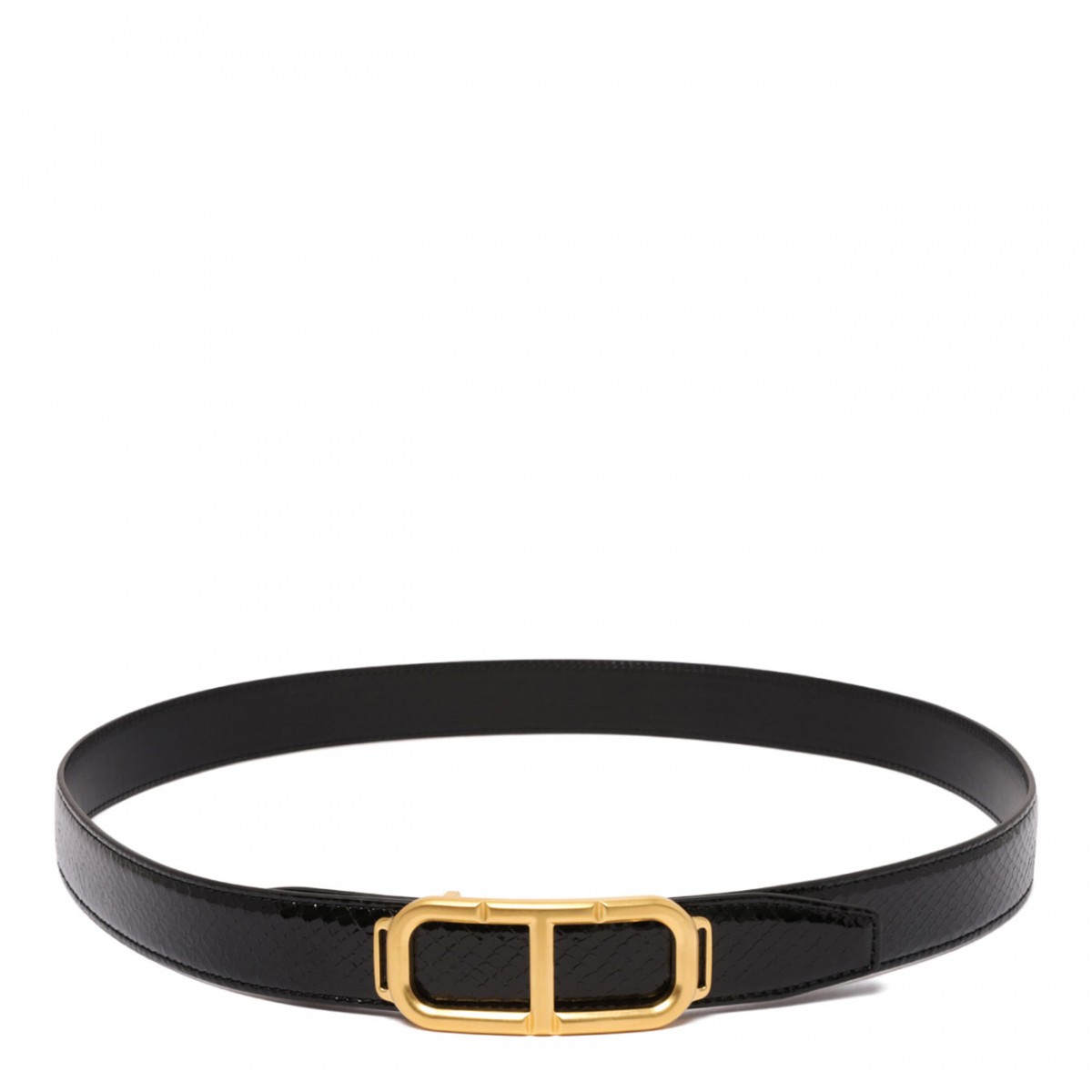 Black Printed Leather Stadium T Belt