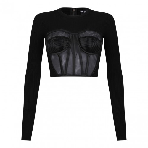 Black Fine-Rib Bustier Jumper