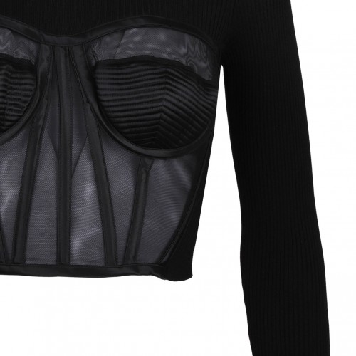 Black Fine-Rib Bustier Jumper