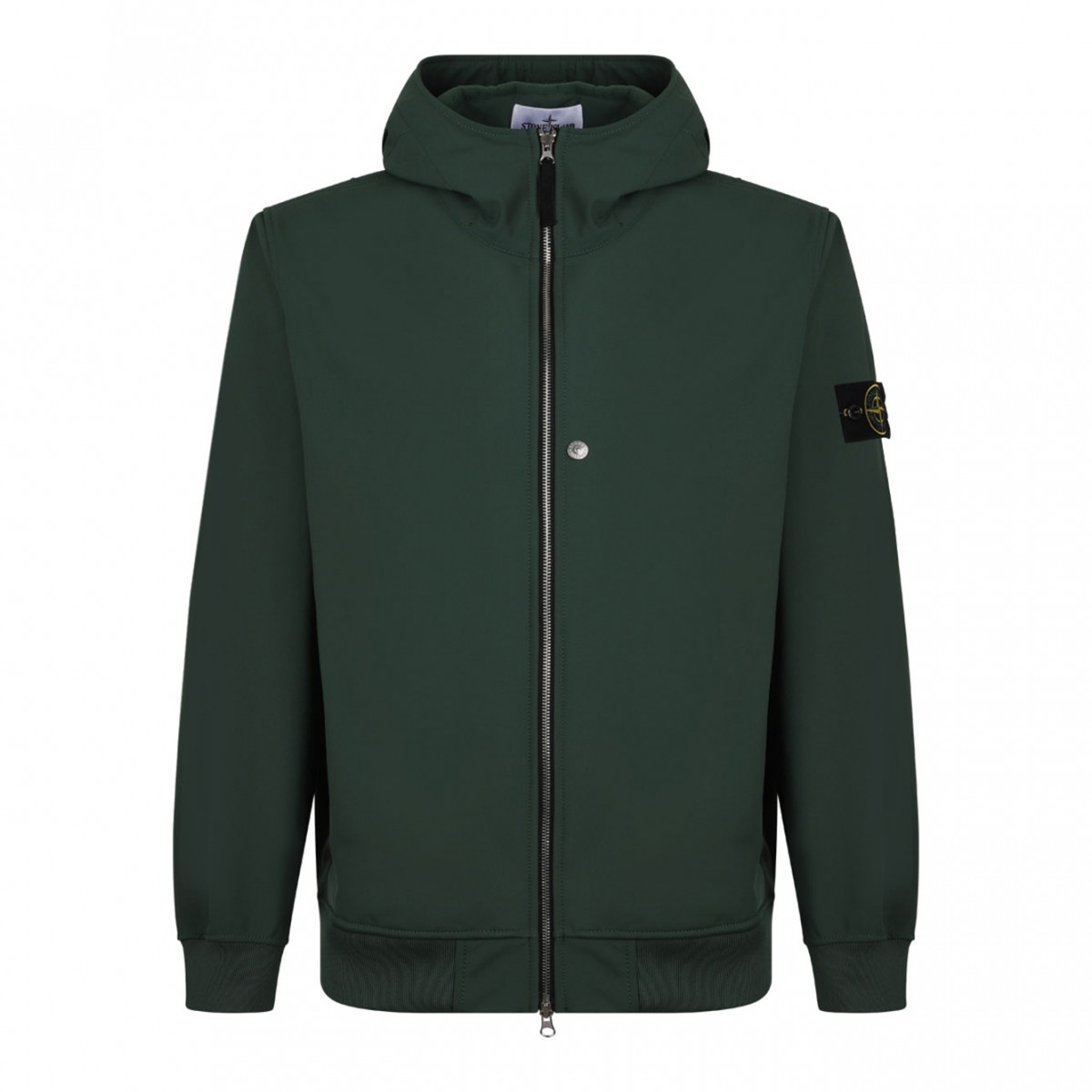 Dark Green Compass-Applique Hooded Zip-Front Jacket