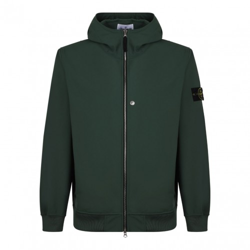 Dark Green Compass-Applique Hooded Zip-Front Jacket