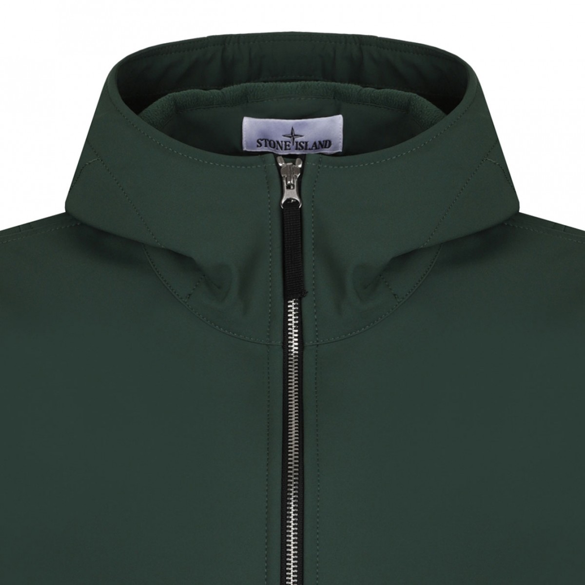 Dark Green Compass-Applique Hooded Zip-Front Jacket
