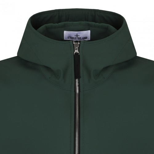 Dark Green Compass-Applique Hooded Zip-Front Jacket