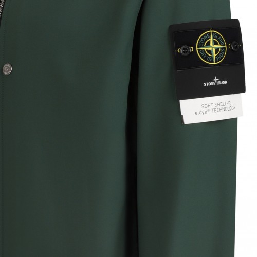 Dark Green Compass-Applique Hooded Zip-Front Jacket
