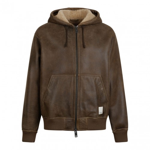 Brown Hooded Shearling Jacket