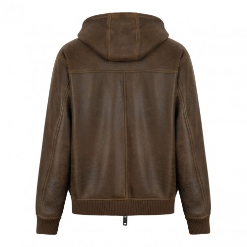 Brown Hooded Shearling Jacket 2