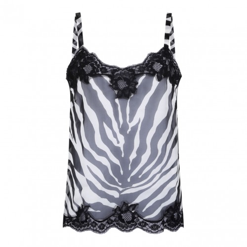 Black Top In Zebra-Print Stretch Silk Chiffon