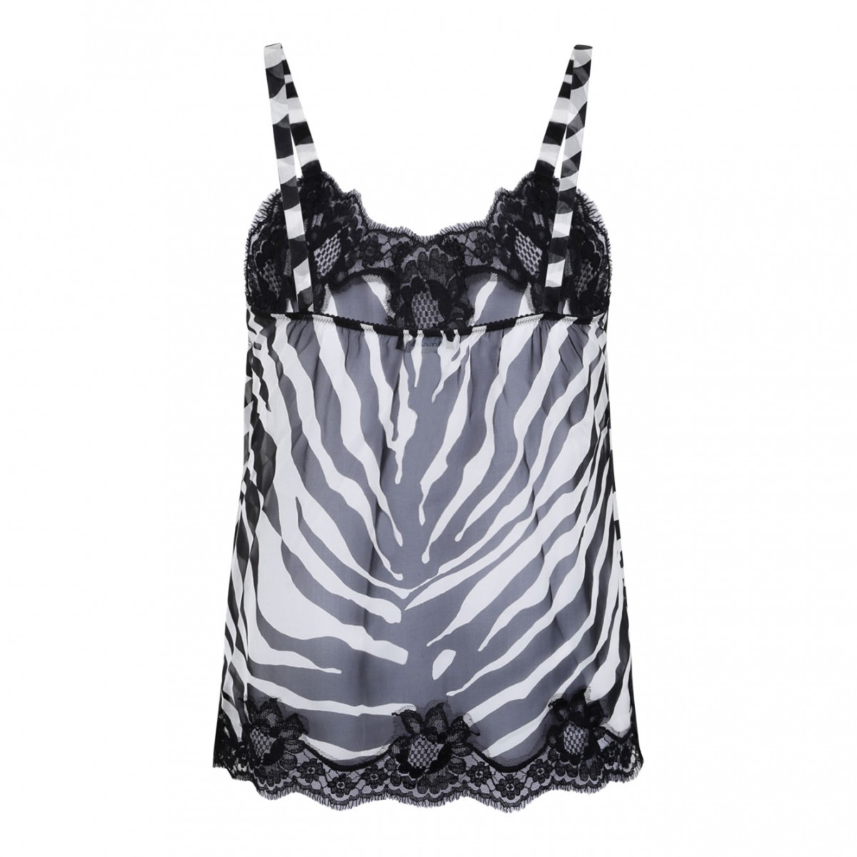 Black Top In Zebra-Print Stretch Silk Chiffon