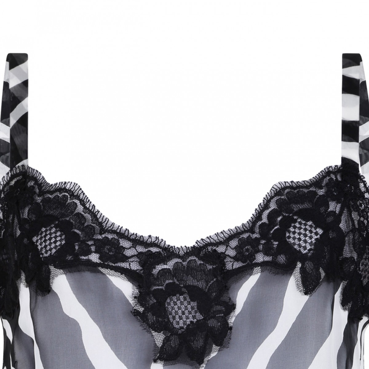 Black Top In Zebra-Print Stretch Silk Chiffon