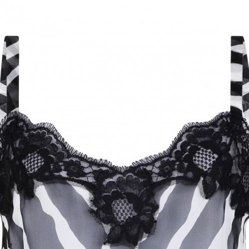 Black Top In Zebra-Print Stretch Silk Chiffon