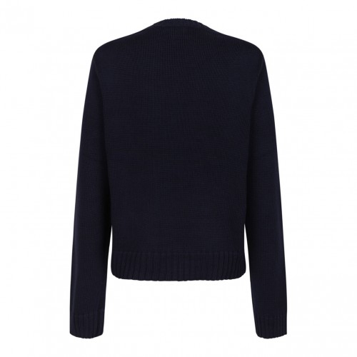 Navy Blue Graphic-Print Cotton Jumper