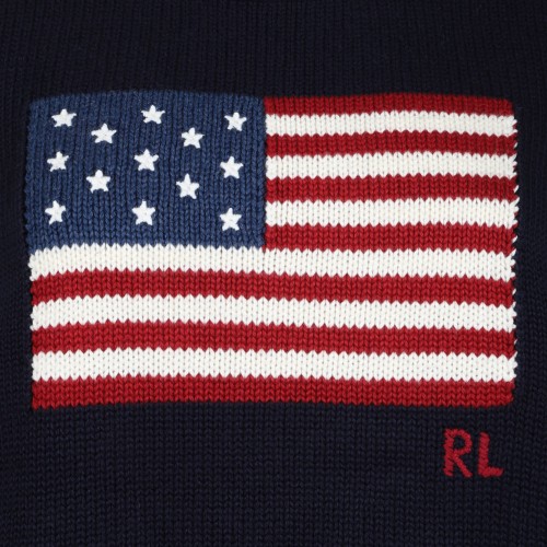 Navy Blue Graphic-Print Cotton Jumper