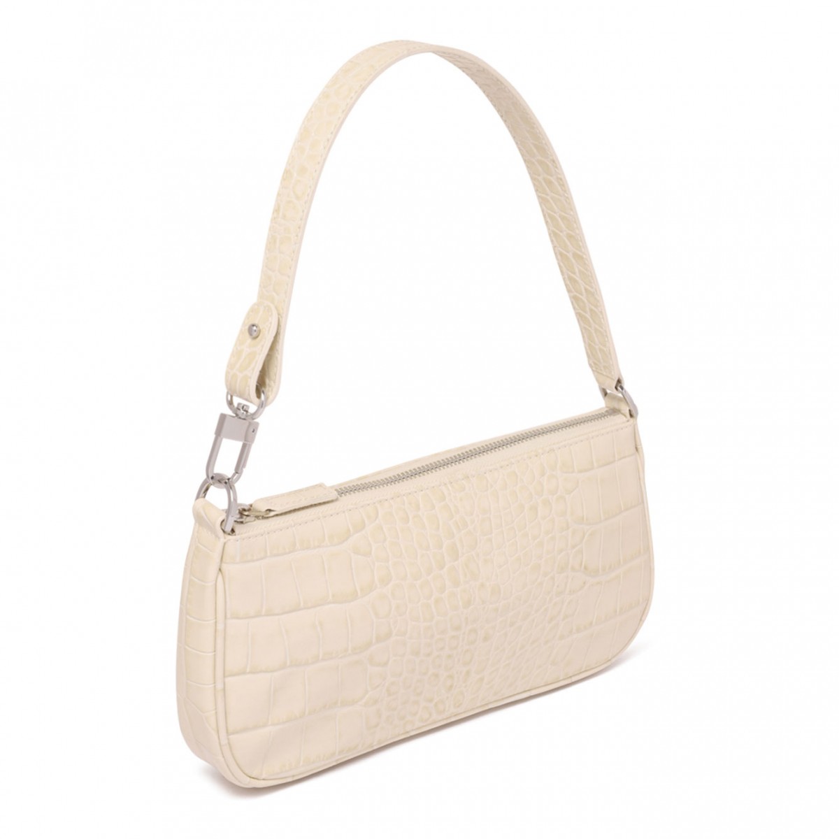 Cream Rachel Crocodille-Effect Shoulder Bag