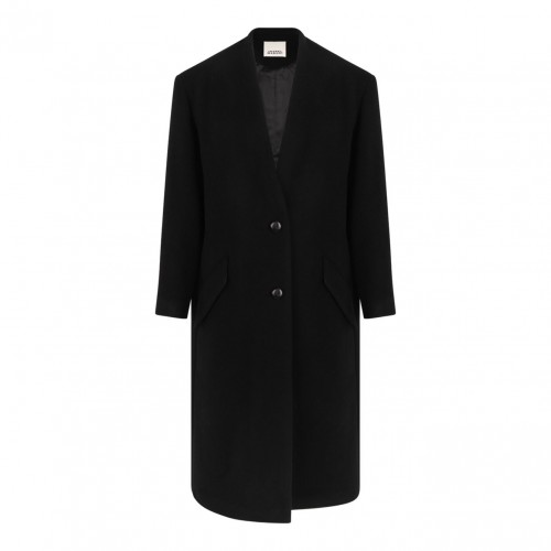Black Florane Wool Blend Long Coat