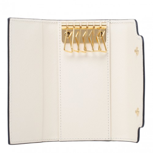 Aquamarine, Natural and Talc Leather Keyholder Wallet