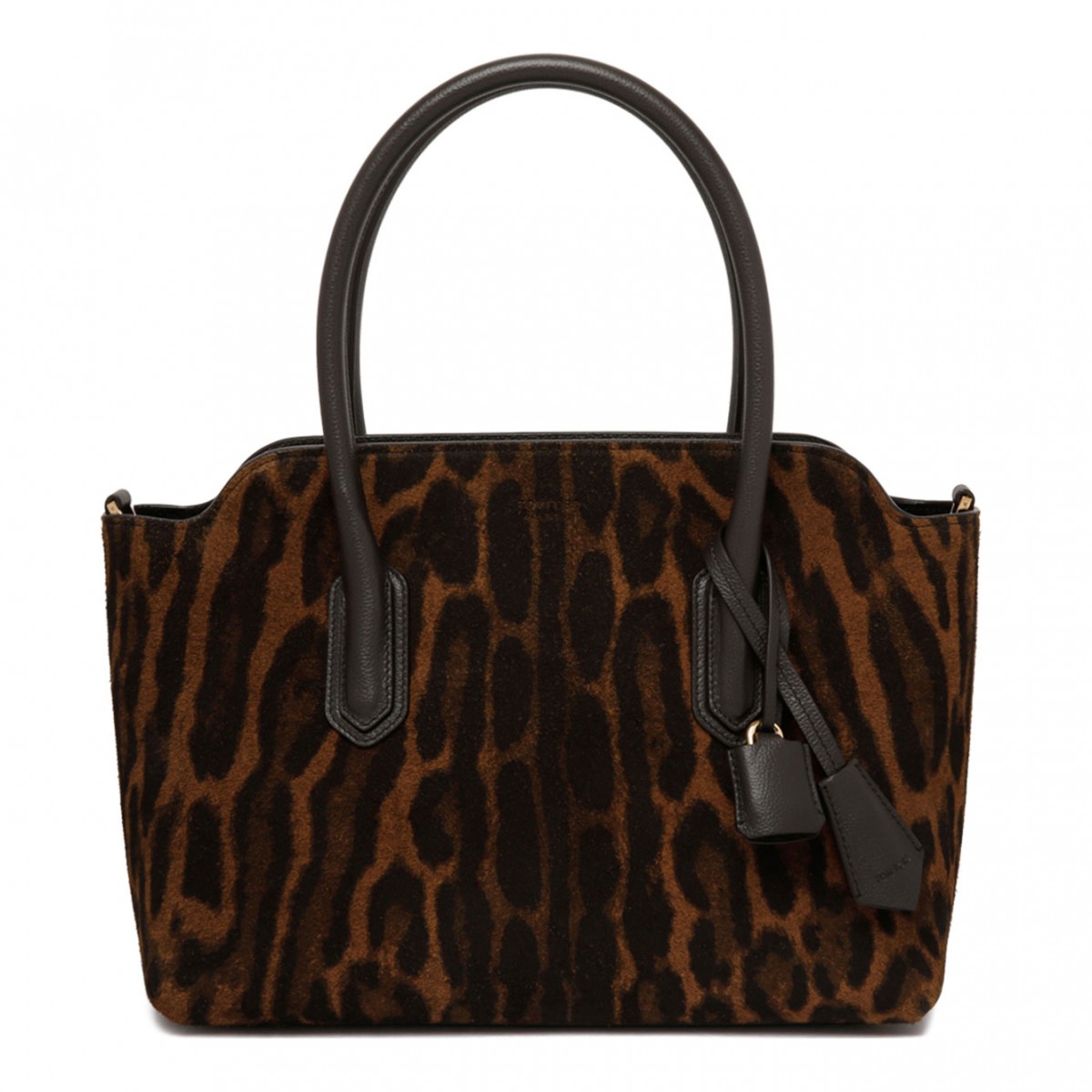 Brown and Whisky Ocelot Print Suede Alexander Medium Top Handle