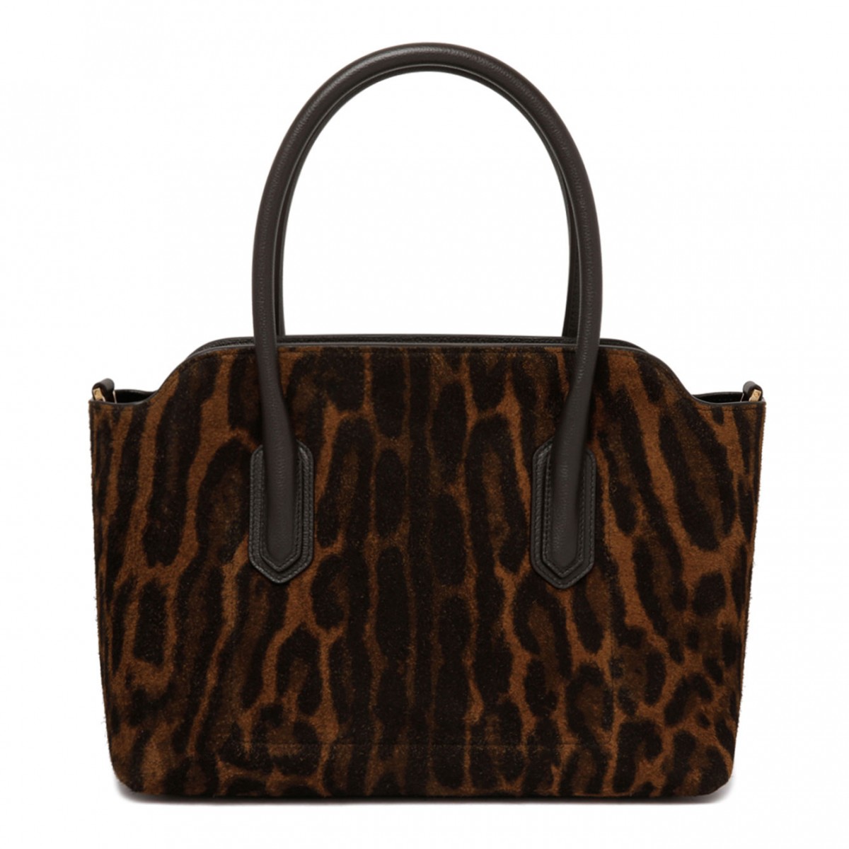 Brown and Whisky Ocelot Print Suede Alexander Medium Top Handle