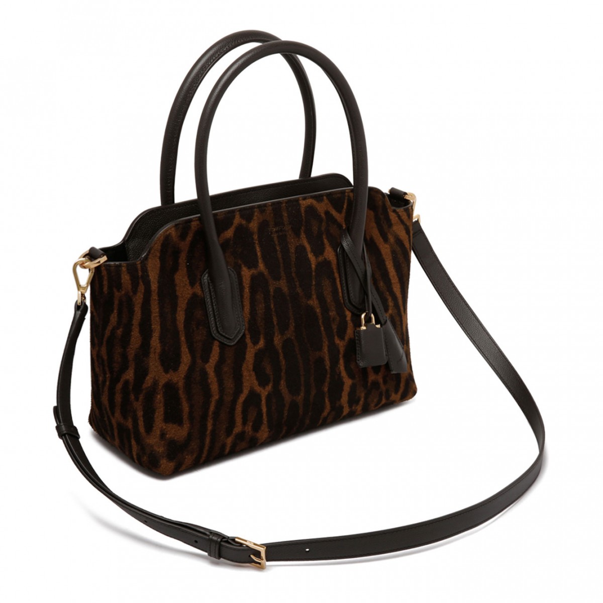Brown and Whisky Ocelot Print Suede Alexander Medium Top Handle