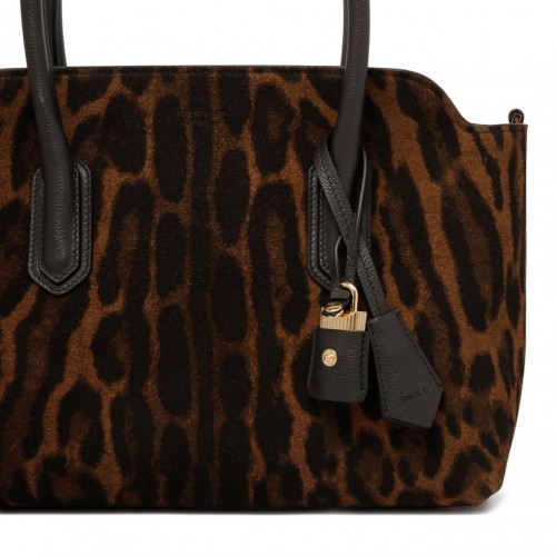 Brown and Whisky Ocelot Print Suede Alexander Medium Top Handle