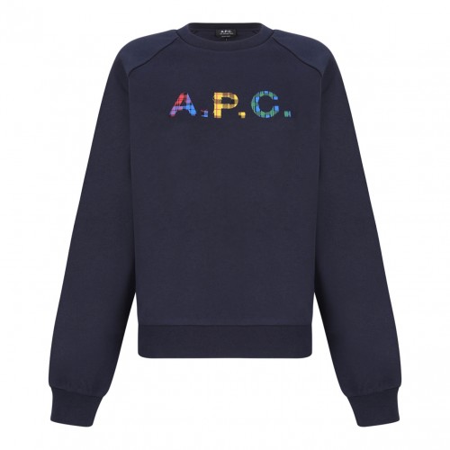 Navy Blue and Multicolour Logo-Patch Cotton Sweatshirt