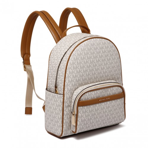 Beige and Brown Medium Jacquard Backpack