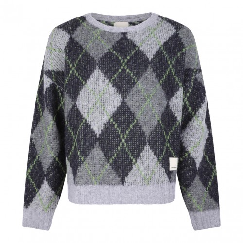 Maxi Sweater With Argyle Motif