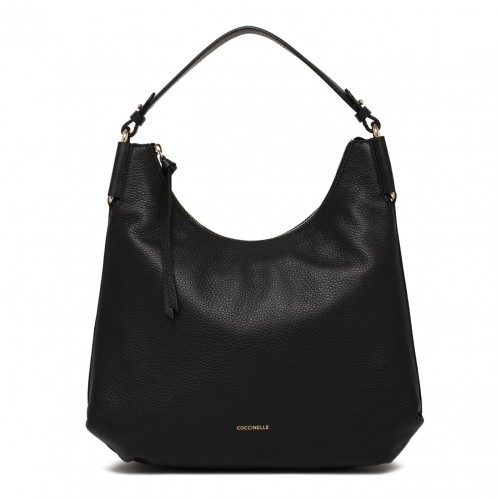 Black Grained Leather Hobo Bag