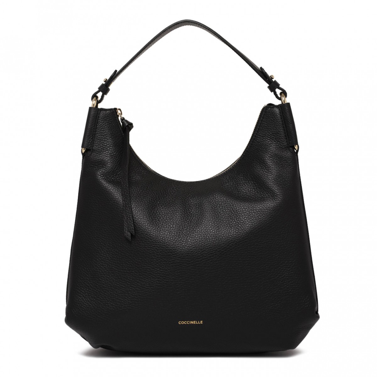 Black Grained Leather Hobo Bag
