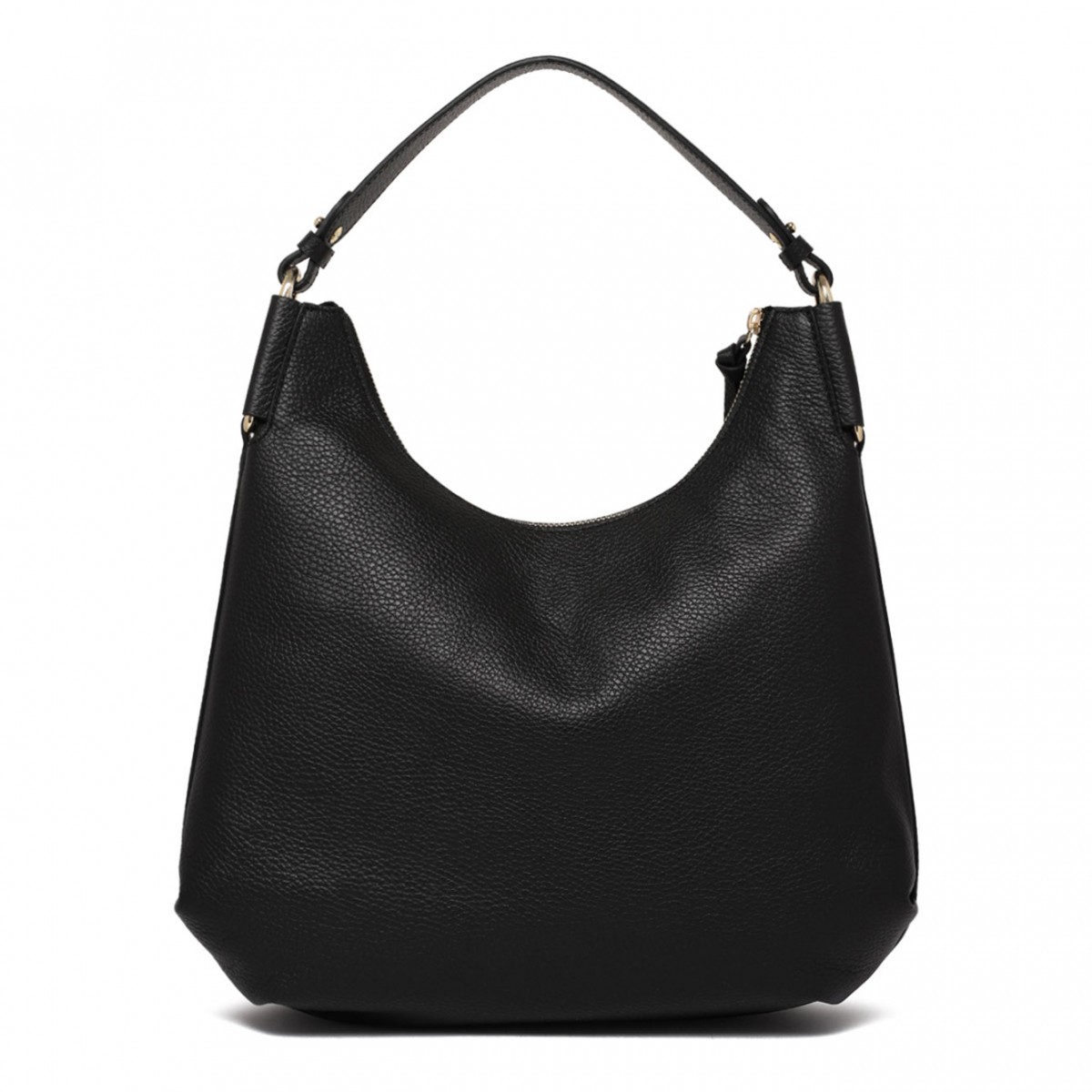 Black Grained Leather Hobo Bag