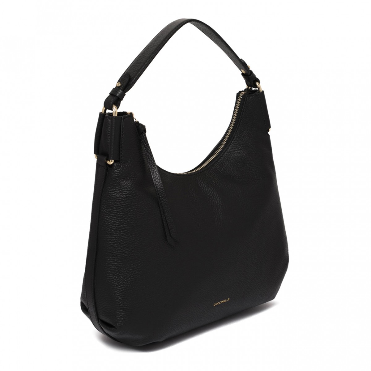 Black Grained Leather Hobo Bag