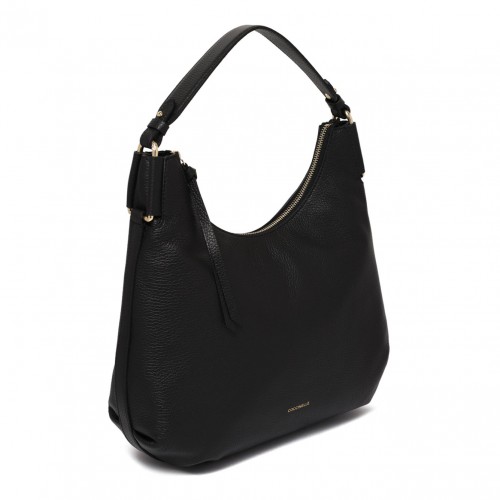Black Grained Leather Hobo Bag